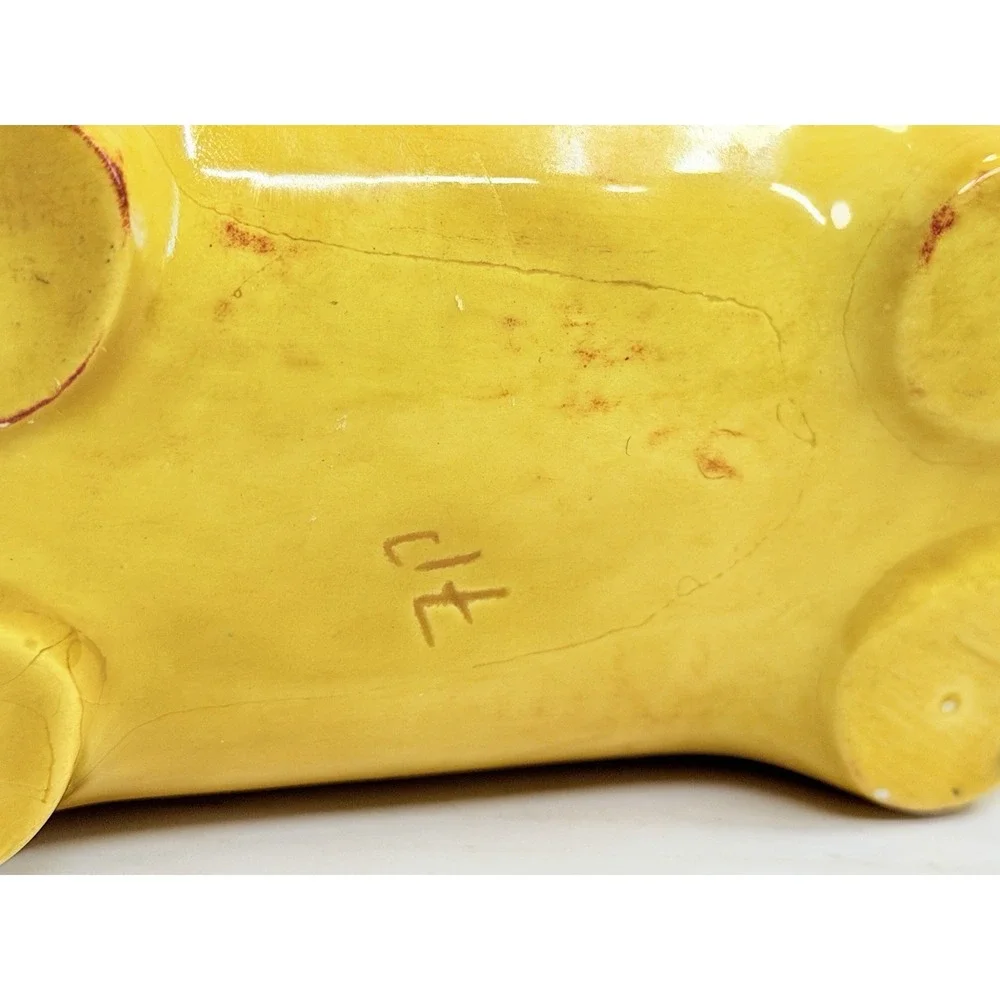 Ceramic Dachshund Dog Planter Trinket Dish Catchall Yellow 10